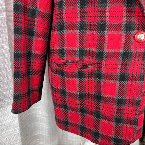 Vintage Requirements Red Plaid Blazer Size 12 Wool Blend Lined - Picture 10 of 11